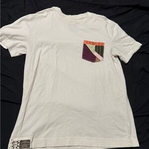 Men's Cream Pocket T-Shirt with Multi-Color Patch Detail